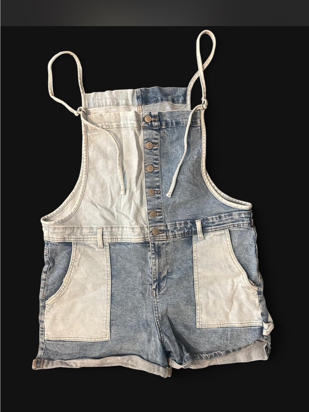 Celebrity Pink Two-Tone Denim Short Overalls - Light & Medium Wash